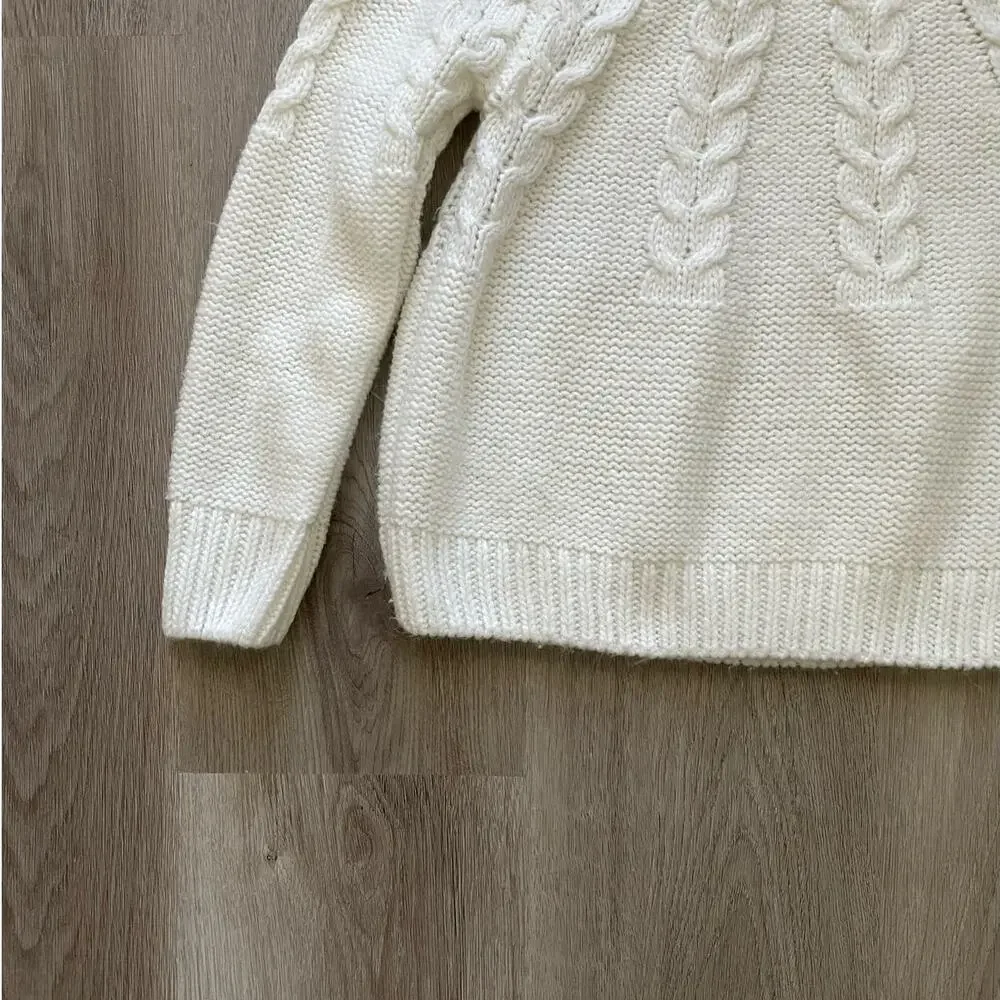 Copper Key Girls Sweater M White Crew Neck Long Sleeve Pullover Open‎ Cable Knit